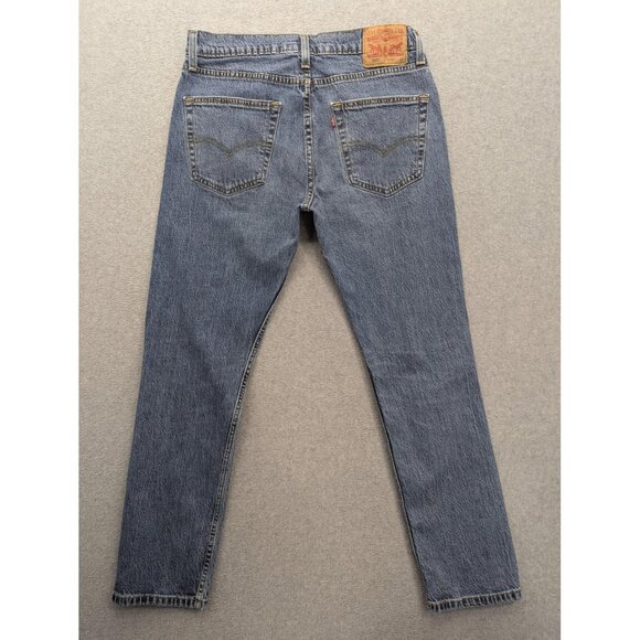 Levis Jeans Mens 33x32 Blue 502 Taper Stretch Distressed Zip Fly 29507-0390 - Picture 8 of 14